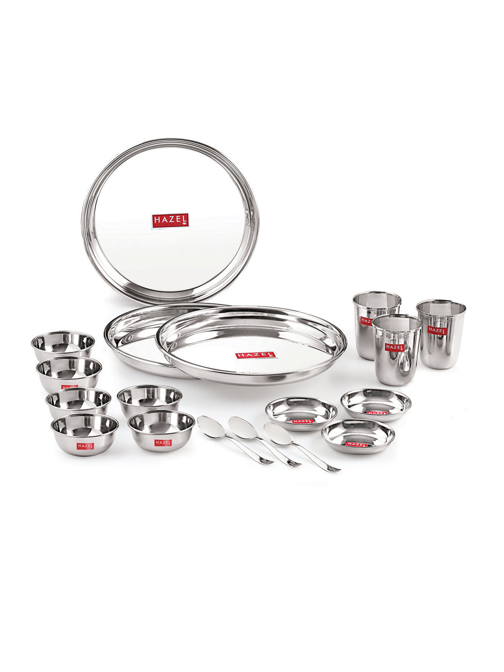 Stainless Steel Dinner Set - 18 pc (3 Plate, 3 Glass, 6 Bowl, 3 Dessert Plate, 3 Spoon)