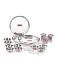 Stainless Steel Dinner Set - 18 pc (3 Plate, 3 Glass, 6 Bowl, 3 Dessert Plate, 3 Spoon)