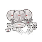 Stainless Steel Dinner Set - 24 pc (4 Thali, 4 Quarter Plate, 4 Bowl, 4 Spoon Set, 4 Dessert Plate, 4 Glass)