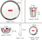 Stainless Steel Dinner Set - 6pc ( Plate, Glass, Dessert Plate, Bowls & Spoon)