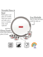 Stainless Steel Dinner Set - 12 pc (2 Plate, 2 Glass, 4 Bowl, 2 Dessert Plate, 2 Spoon)