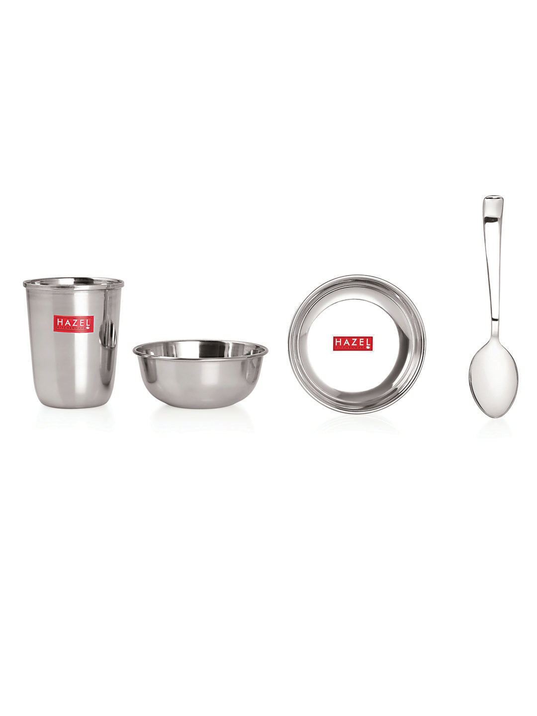 Stainless Steel Dinner Set - 12 pc (2 Plate, 2 Glass, 4 Bowl, 2 Dessert Plate, 2 Spoon)