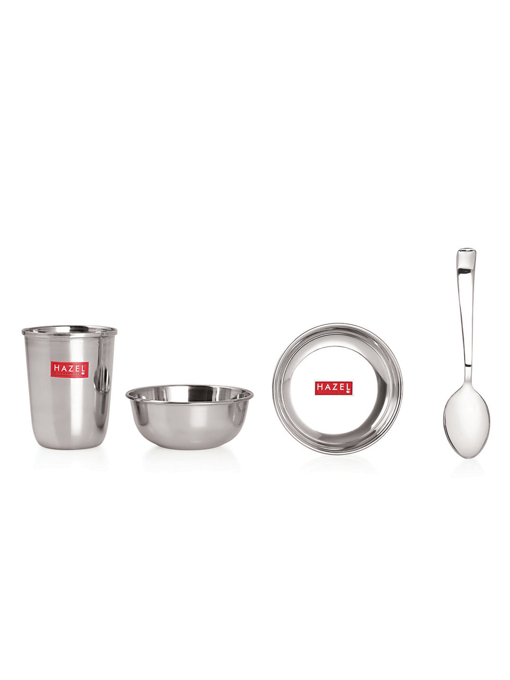 Stainless Steel Dinner Set - 18 pc (3 Plate, 3 Glass, 6 Bowl, 3 Dessert Plate, 3 Spoon)