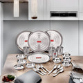 Stainless Steel Dinner Set - 24 pc (4 Thali, 4 Quarter Plate, 4 Bowl, 4 Spoon Set, 4 Dessert Plate, 4 Glass)