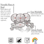 Stainless Steel Dinner Set - 24 pc (4 Thali, 4 Quarter Plate, 4 Bowl, 4 Spoon Set, 4 Dessert Plate, 4 Glass)