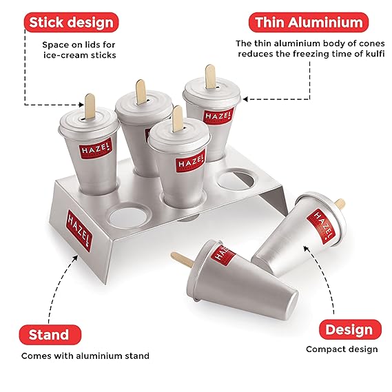 Aluminium Kulfi Mould Set – 6 Moulds + Stand + 12 Sticks