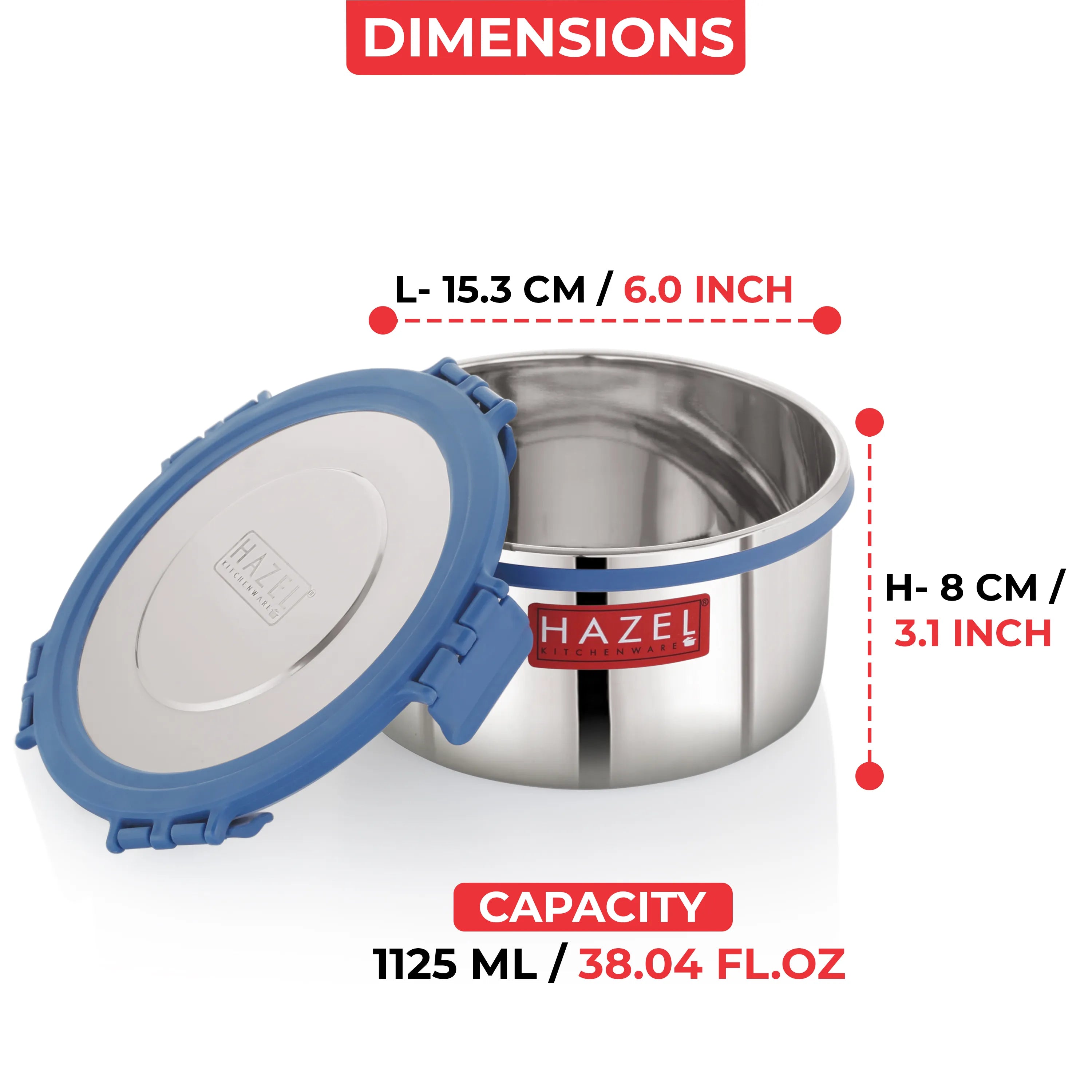 Stainless Steel Containers with Lid - 1125 ML