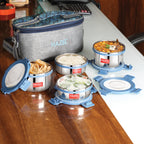 Hercules Stainless Steel Lunch Box with Flat Bag - Set of 4 (360, 525ML)