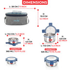 Hercules Stainless Steel Lunch Box with Flat Bag - Set of 4 (360, 525ML)