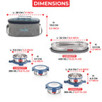 Hercules Steel Lunch Box with Roti Dabba and Flat Bag - Set of 5 (285, 360, 450)