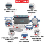 Hercules Steel Lunch Box with Roti Dabba and Flat Bag - Set of 5 (285, 360, 450)