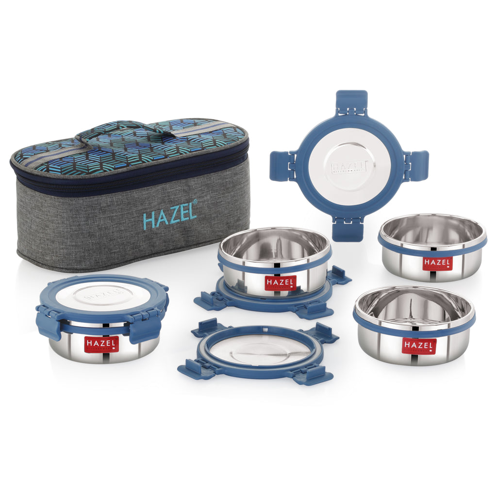 Hercules Stainless Steel Lunch Box with Flat Bag - Set of 4 (360 ML)