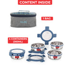 Hercules Stainless Steel Lunch Box with Flat Bag - Set of 4 (360 ML)