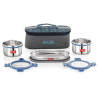 Hercules Steel Lunch Box with Roti Dabba and Flat Bag - Set of 3 (525, 450 ML)