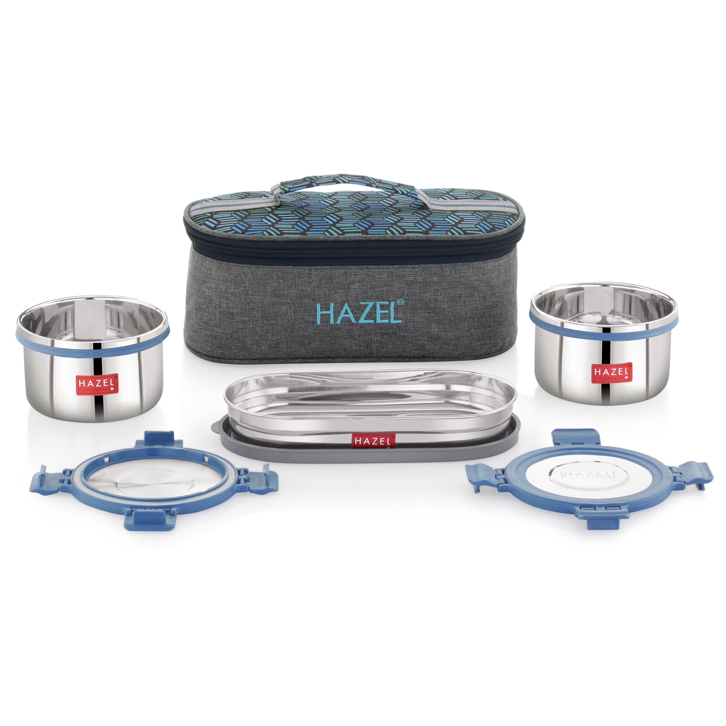Hercules Steel Lunch Box with Roti Dabba and Flat Bag - Set of 3 (525, 450 ML)