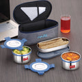 Hercules Steel Lunch Box with Roti Dabba and Flat Bag - Set of 3 (525, 450 ML)
