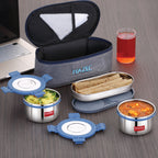 Hercules Steel Lunch Box with Roti Dabba and Flat Bag - Set of 3 (525, 450 ML)