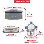 Hercules Steel Lunch Box with Roti Dabba and Flat Bag - Set of 3 (525, 450 ML)