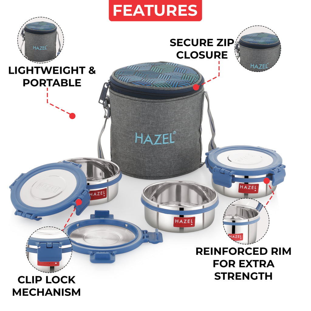 Hercules Stainless Steel Lunch Box with Standing Bag - Set of 3 (360 ML)