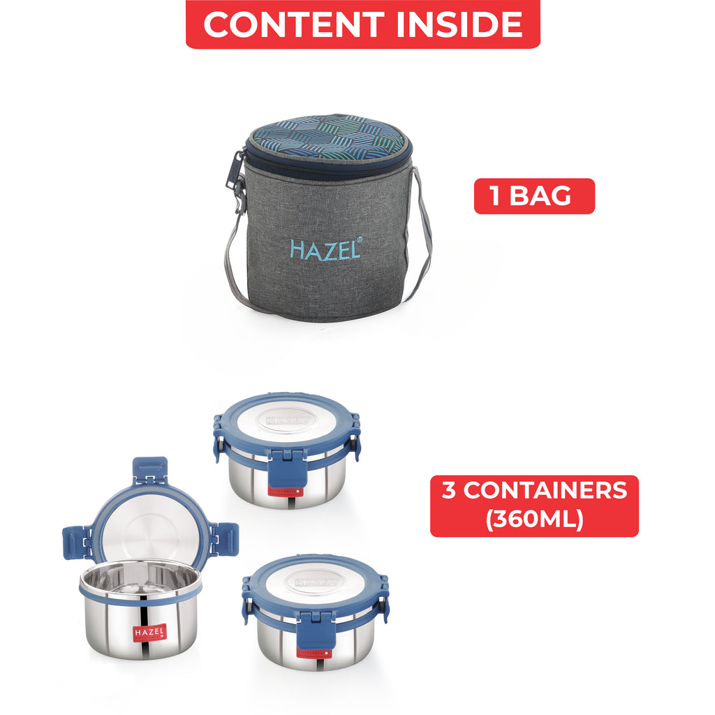 Hercules Stainless Steel Lunch Box with Standing Bag - Set of 3 (360 ML)