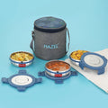 Hercules Stainless Steel Lunch Box with Standing Bag - Set of 3 (285 ML)