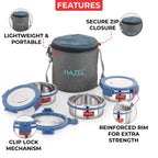 Hercules Stainless Steel Lunch Box with Standing Bag - Set of 3 (285 ML)