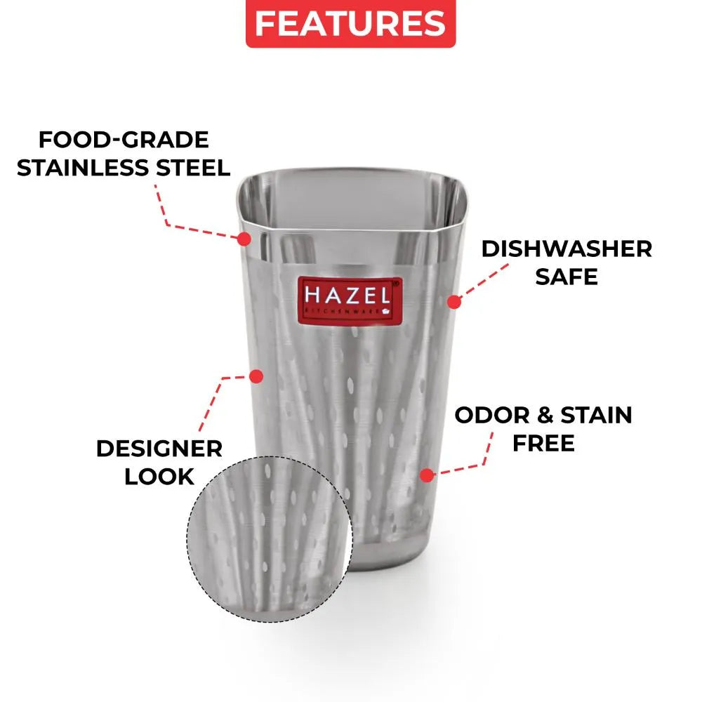 Feature callout graphic highlighting, designer look, dishwasher safe, and odor & stain.