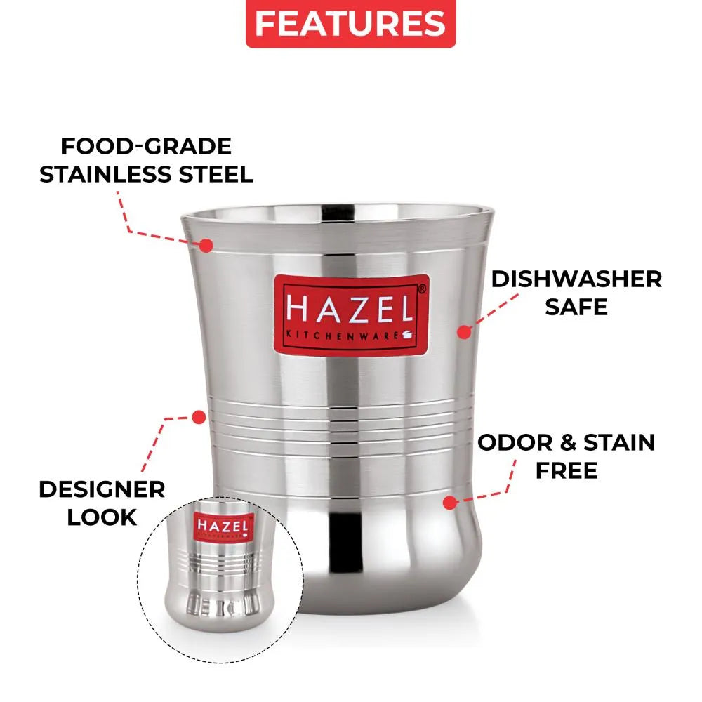 the steel glass and callouts for, dishwasher safe, designer look, and odor and stain.