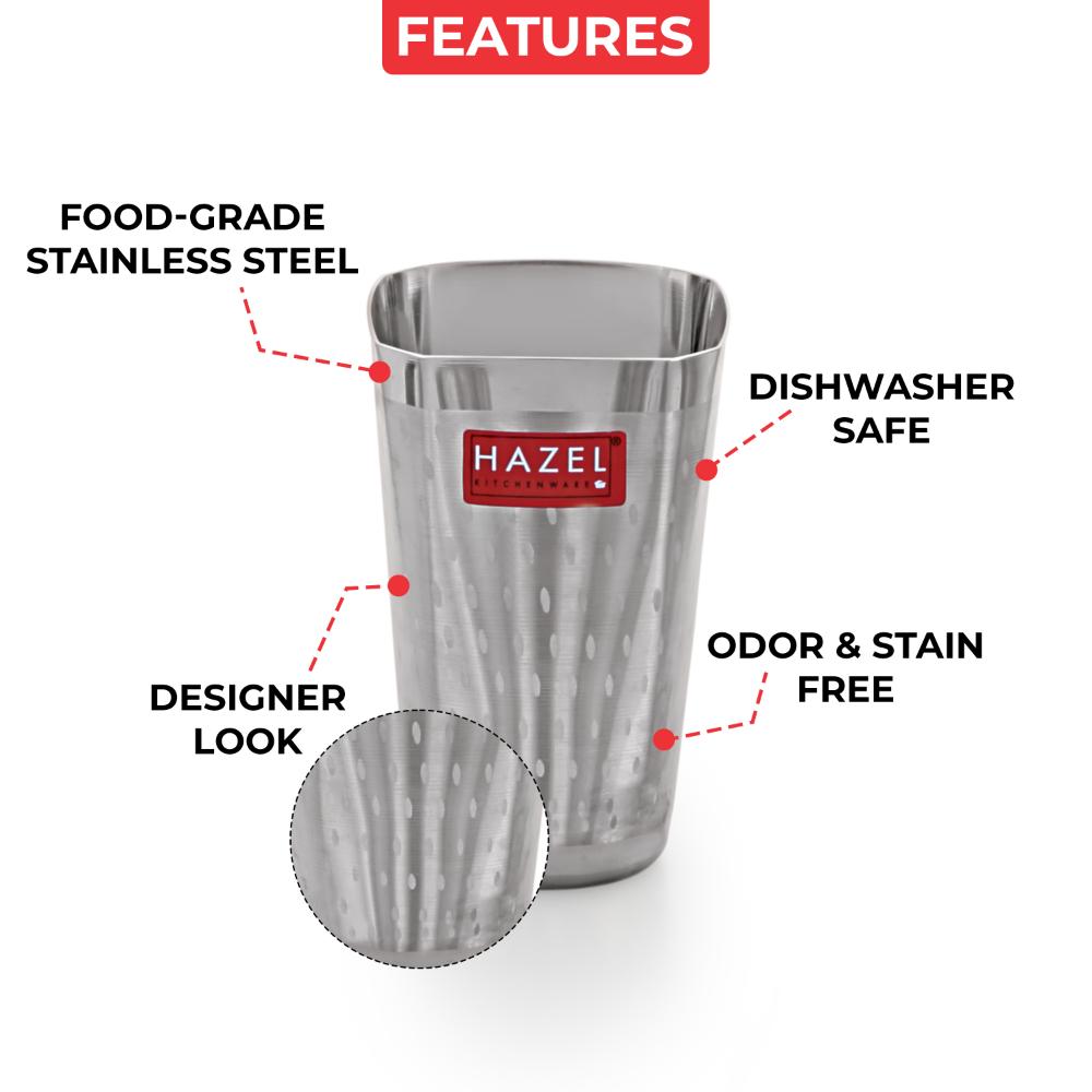 Stainless Steel Water Glass Set, 350 ML (Set of 6)