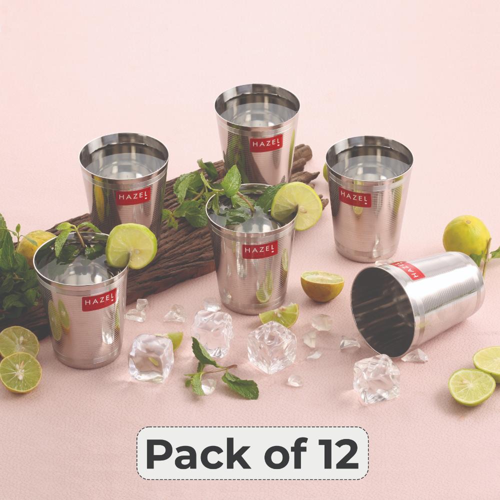 Stainless Steel Glass For Water and  Juice - 350 ML (Set of 12)