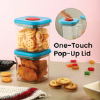 Airtight Plastic Food Storage Jar, One Touch Pop Up Lid – 600 ML, Blue