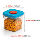Airtight Plastic Food Storage Jar, One Touch Pop Up Lid – 600 ML, Blue