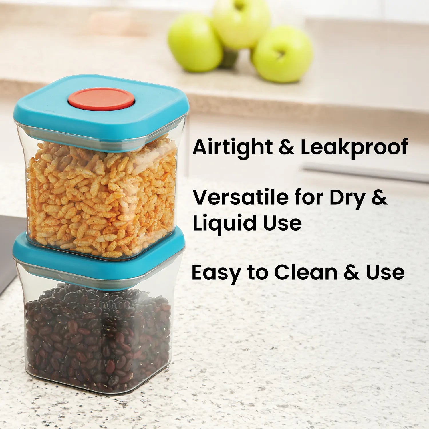 Airtight Plastic Food Storage Jar, One Touch Pop Up Lid – 600 ML, Blue