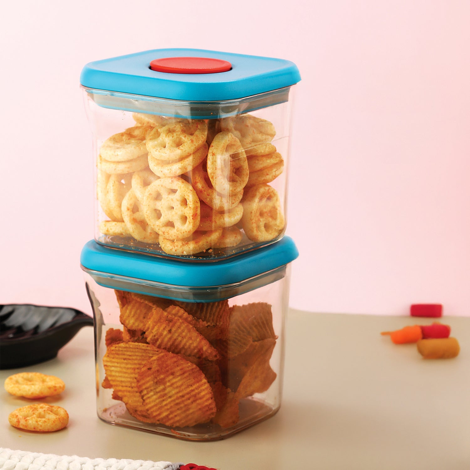 Airtight Plastic Food Storage Jar – 600 ML, (Set of 2 ) Blue