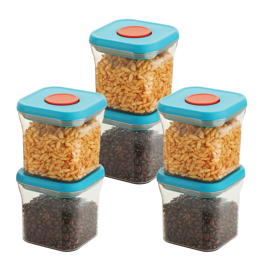 Airtight Plastic Food Storage Jar – 600 ML, (Set of 6 ) Blue