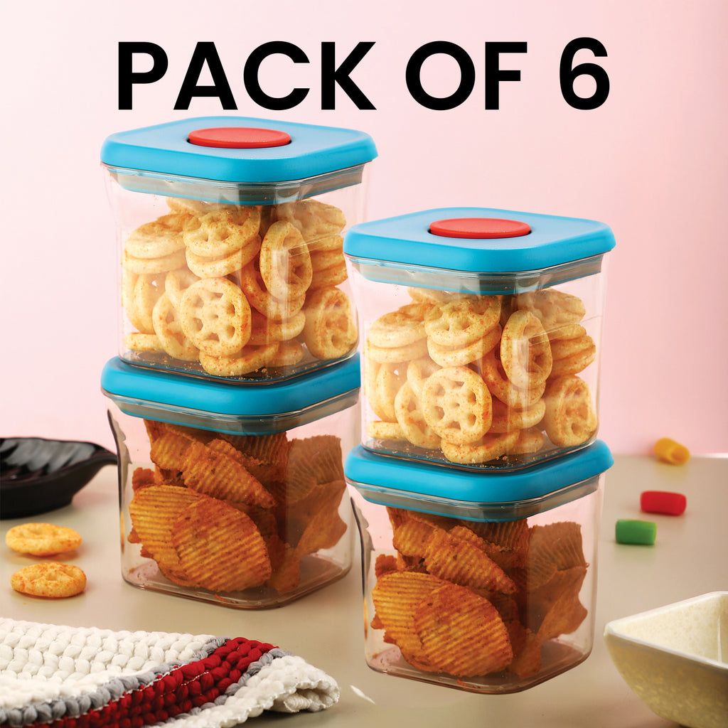 Airtight Plastic Food Storage Jar – 600 ML, (Set of 6 ) Blue