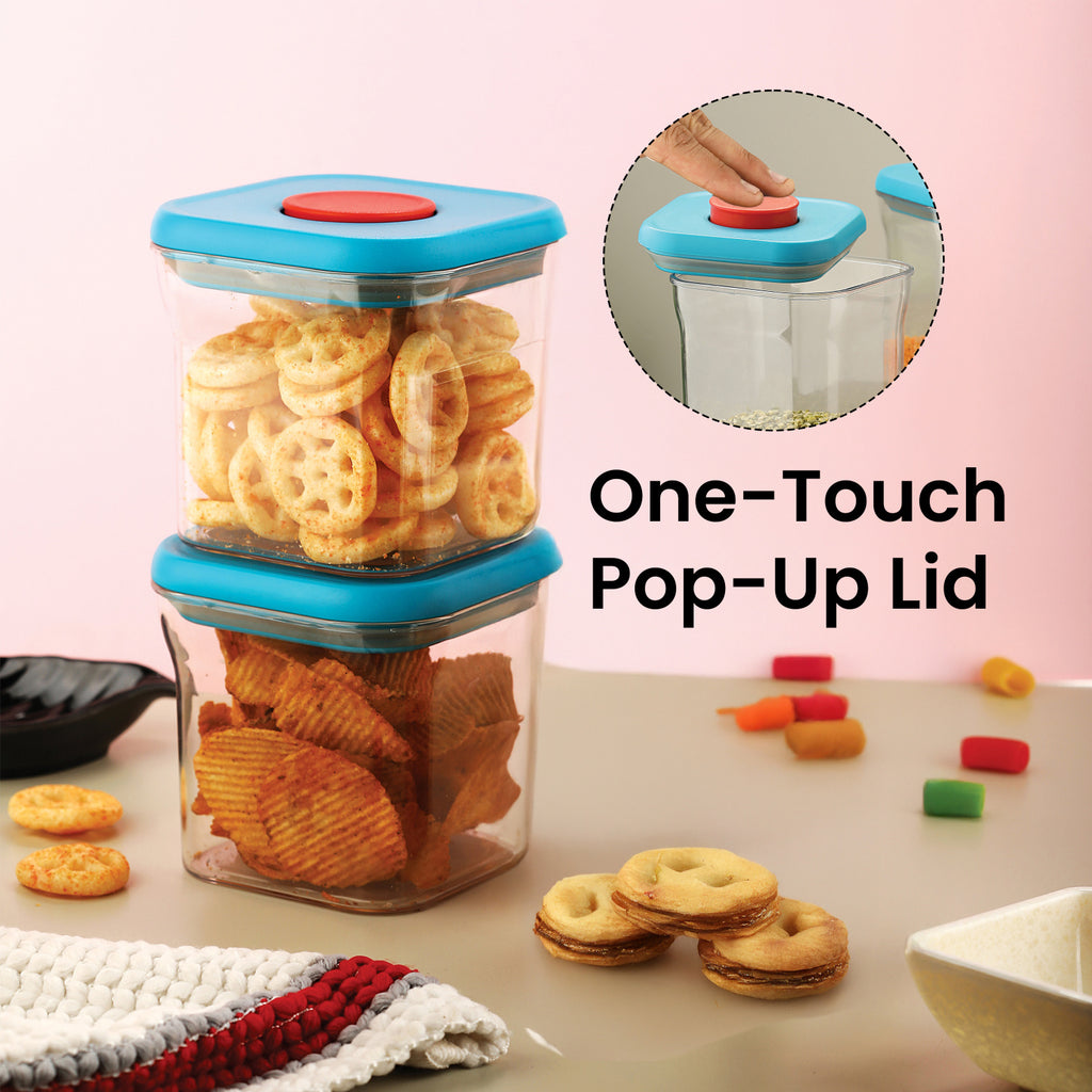 Airtight Plastic Food Storage Jar – 600 ML, (Set of 6 ) Blue