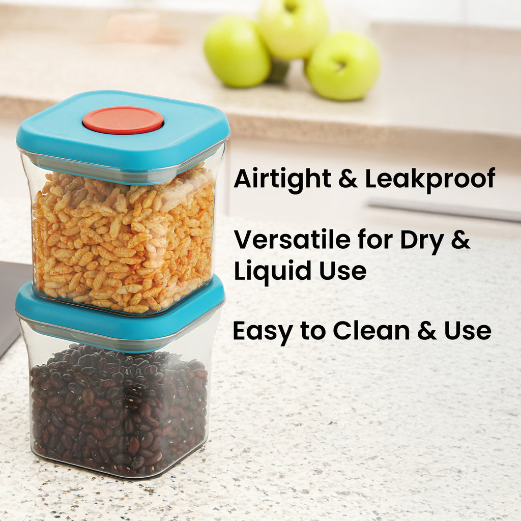 Airtight Plastic Food Storage Jar – 600 ML, (Set of 6 ) Blue
