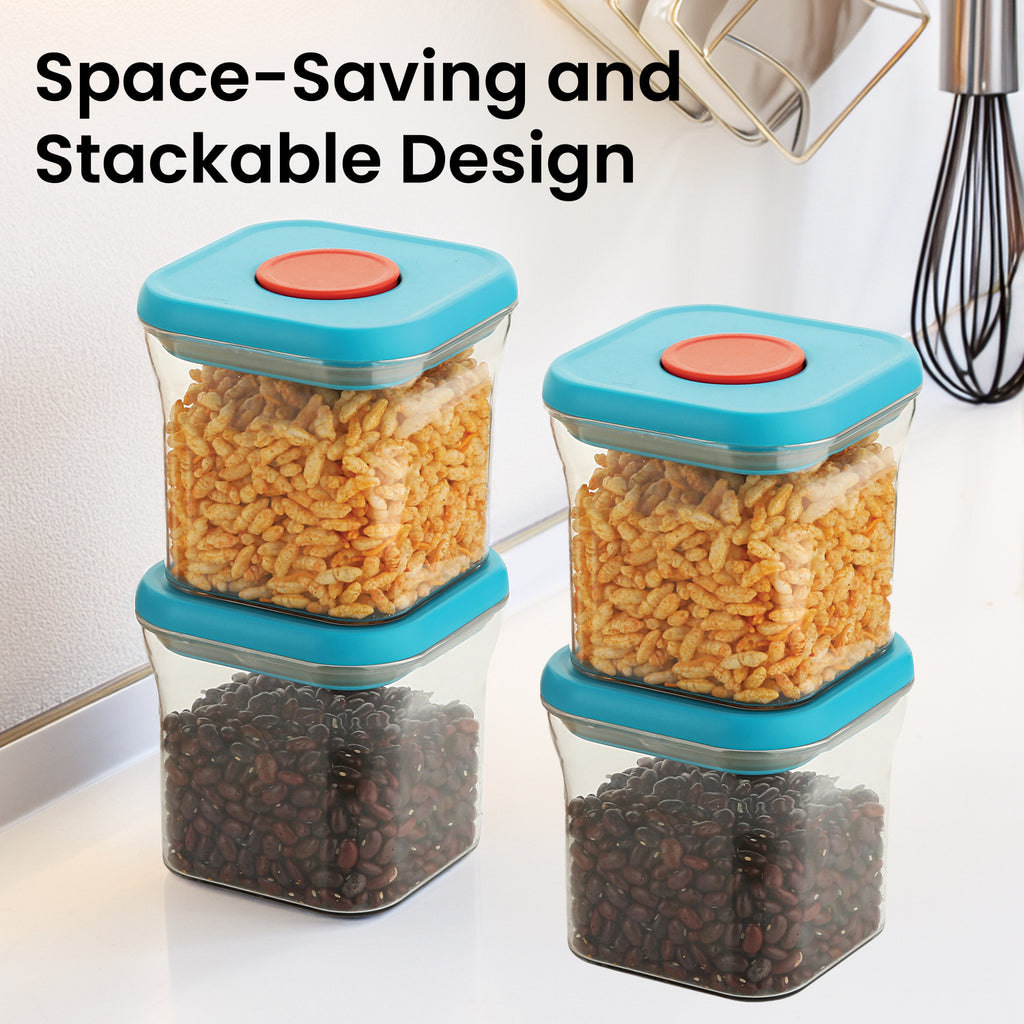 Airtight Plastic Food Storage Jar – 600 ML, (Set of 6 ) Blue
