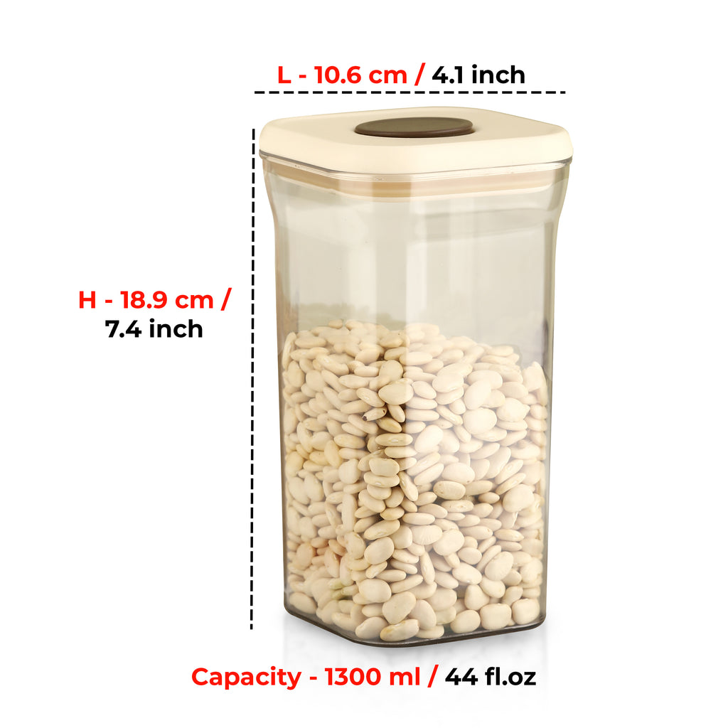 Airtight Plastic Food Storage Jar for Cereals – 1300 ML, (Set of 2) Cream