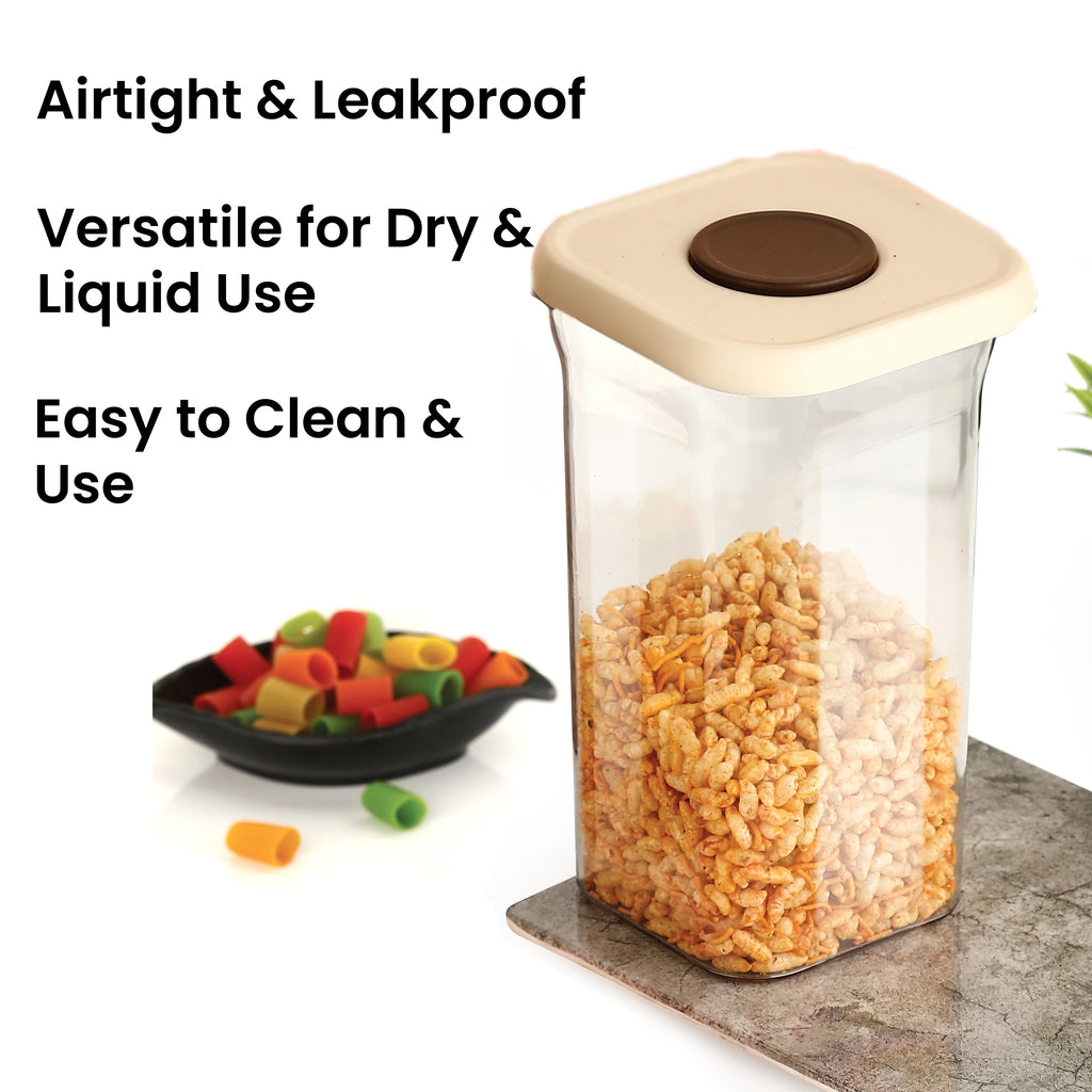 Airtight Plastic Food Storage Jar for Cereals – 1300 ML, (Set of 2) Cream