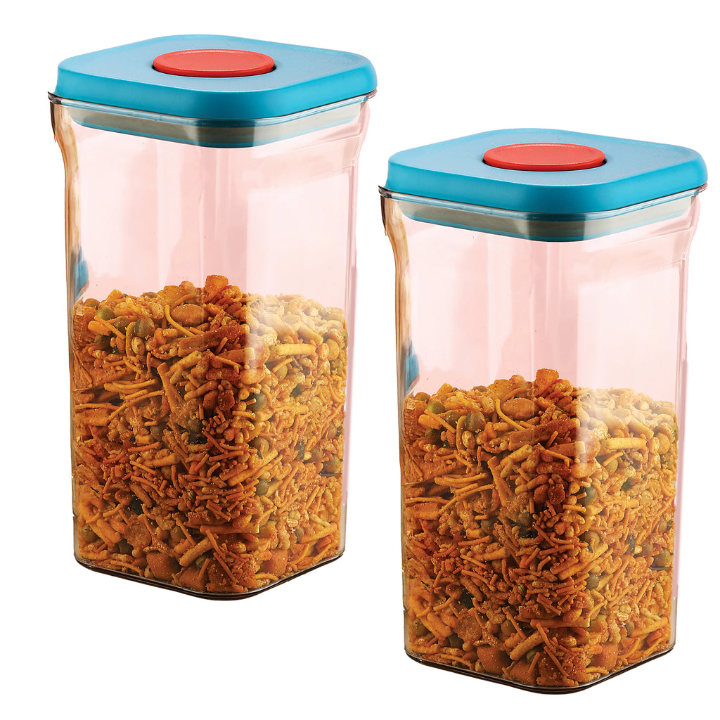 Airtight Plastic Food Storage Jar – 1300  ML, (Set of 6 ) Blue