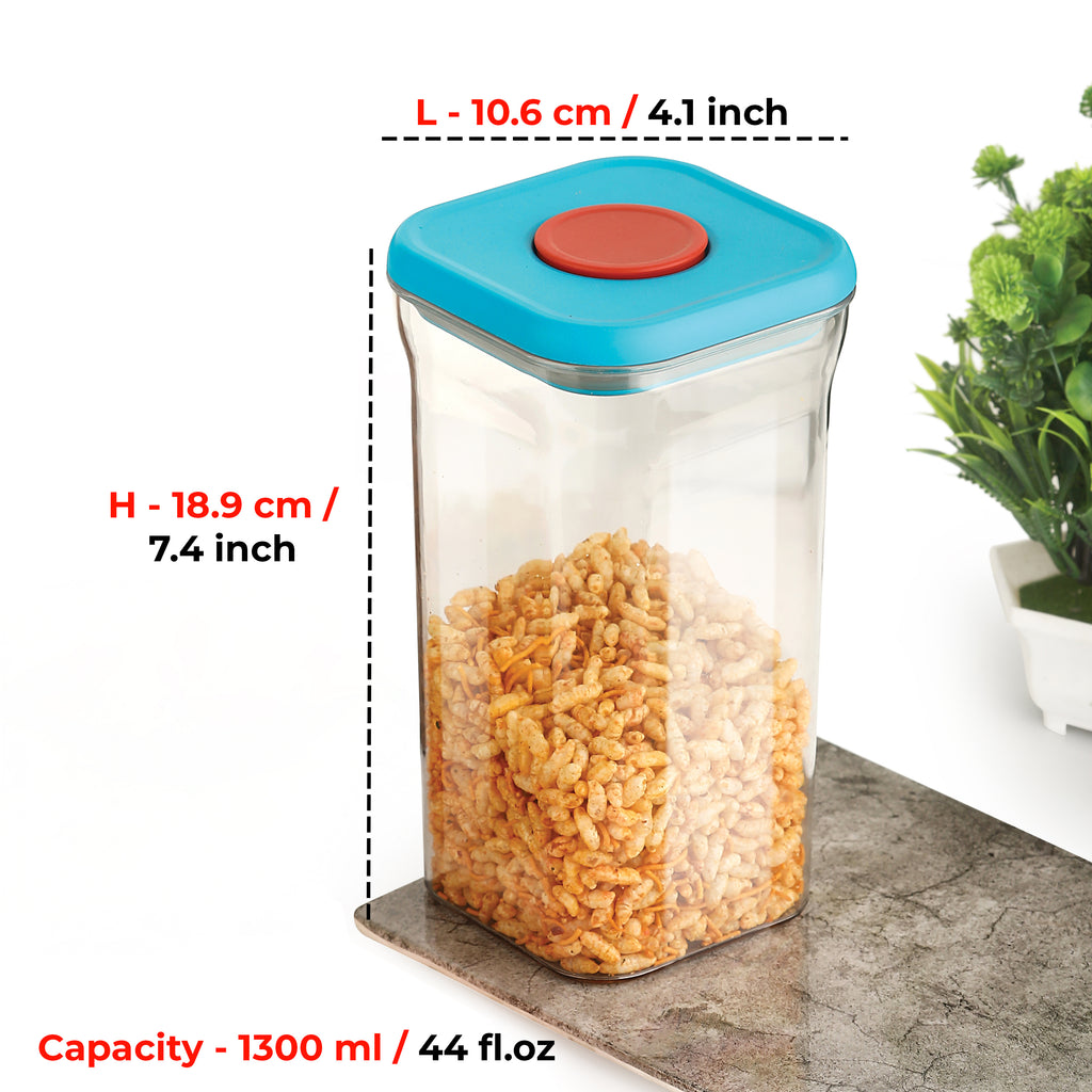 Airtight Plastic Food Storage Jar – 1300  ML, (Set of 6 ) Blue