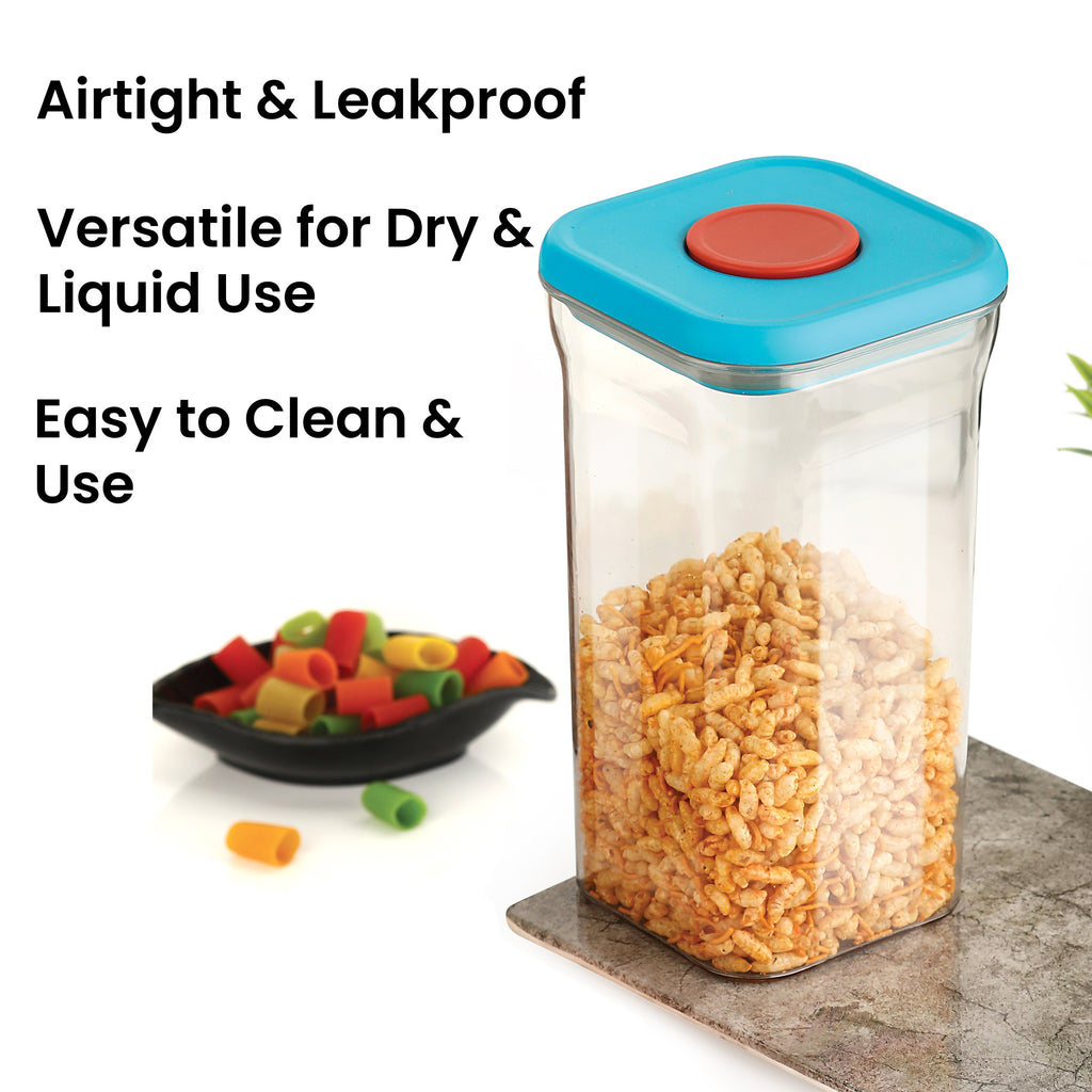 Airtight Plastic Food Storage Jar – 1300  ML, (Set of 6 ) Blue