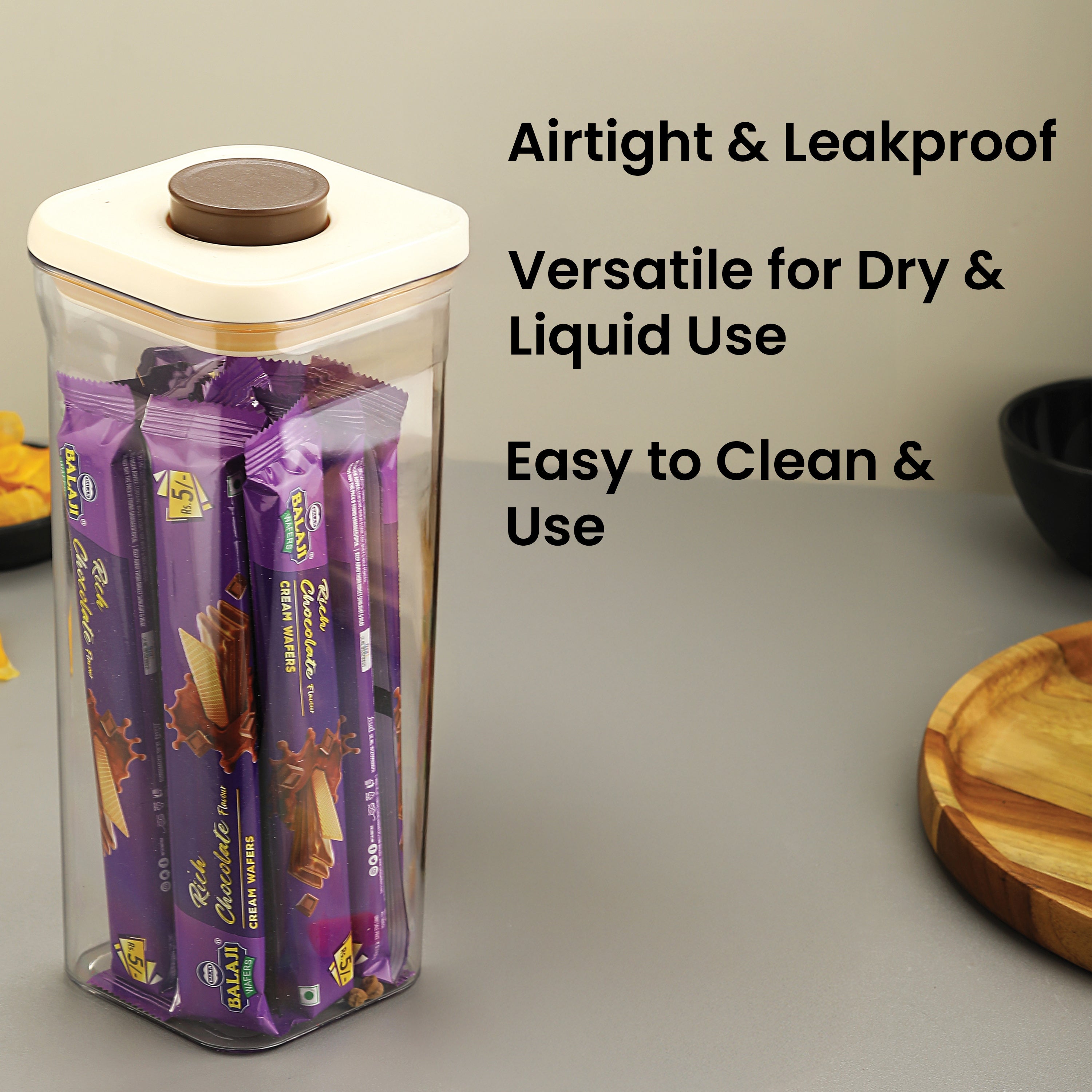 Airtight One Touch Pop Up Lid Storage Jar, Snack Storage Container