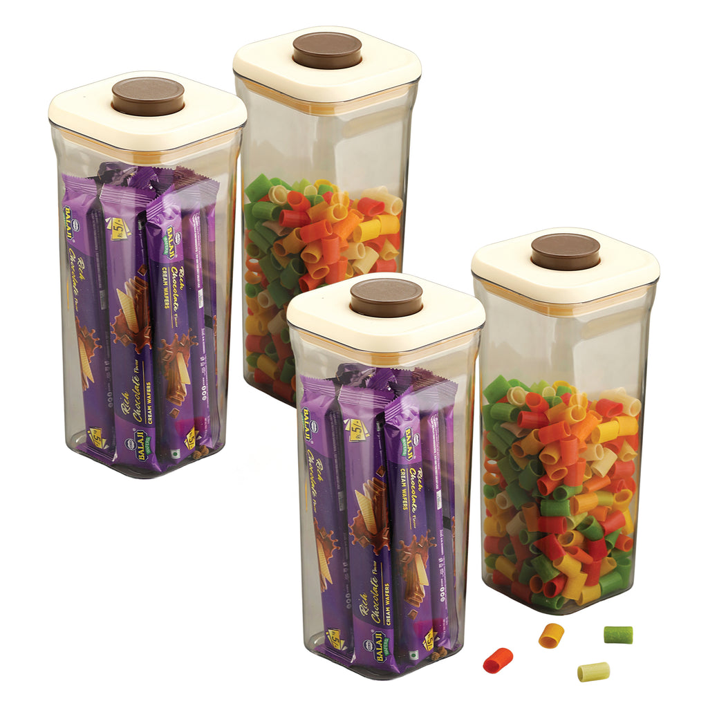 Airtight Plastic Food Storage Jar for Snacks– 1600 ML, (Set of 4) Cream