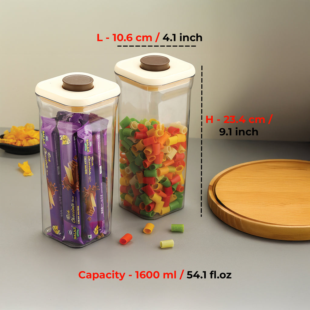 Airtight Plastic Food Storage Jar for Snacks– 1600 ML, (Set of 4) Cream