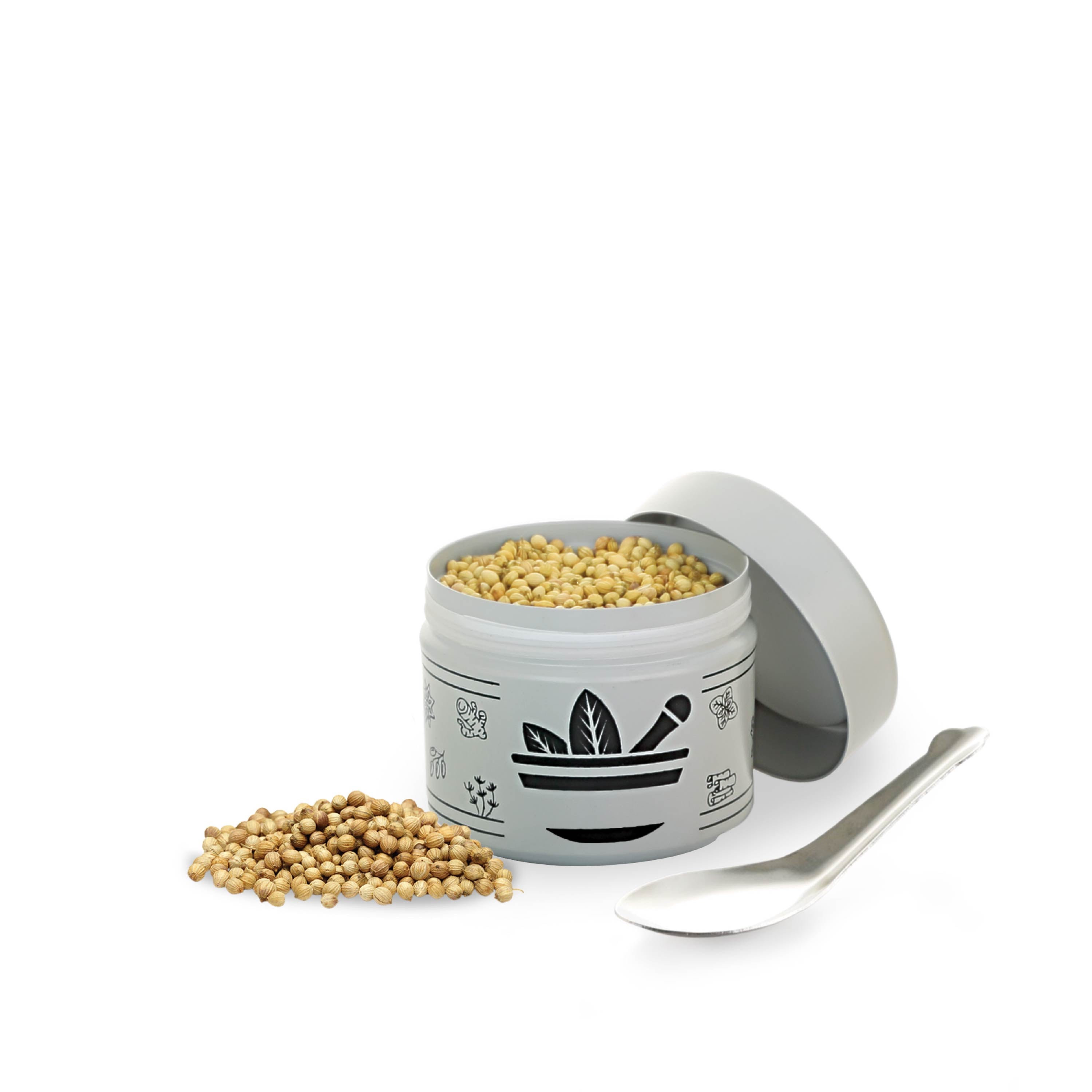 Galvanized Spice/Masala Container with Spoon – Grey