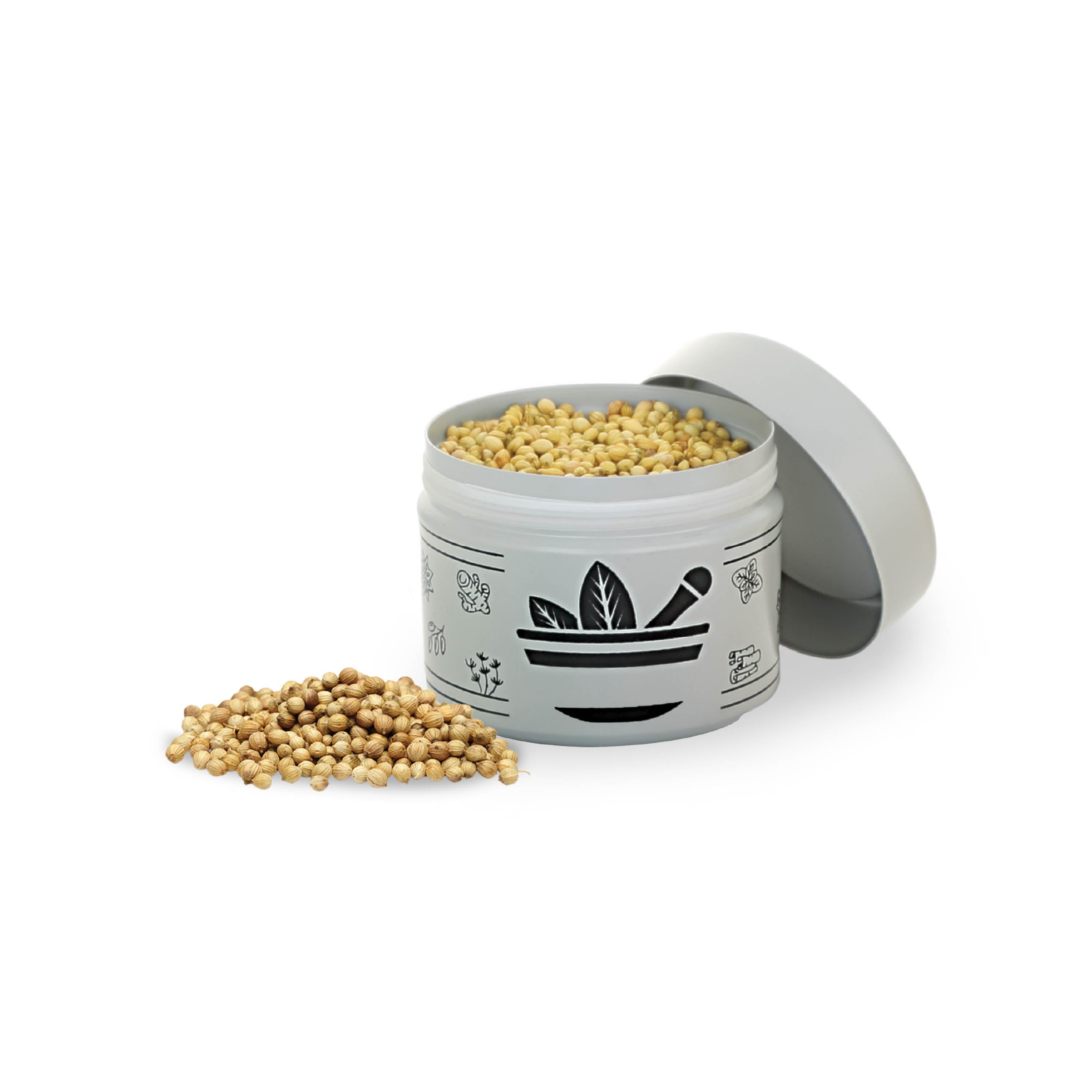 Galvanized Spice/Masala Container with Spoon – Grey