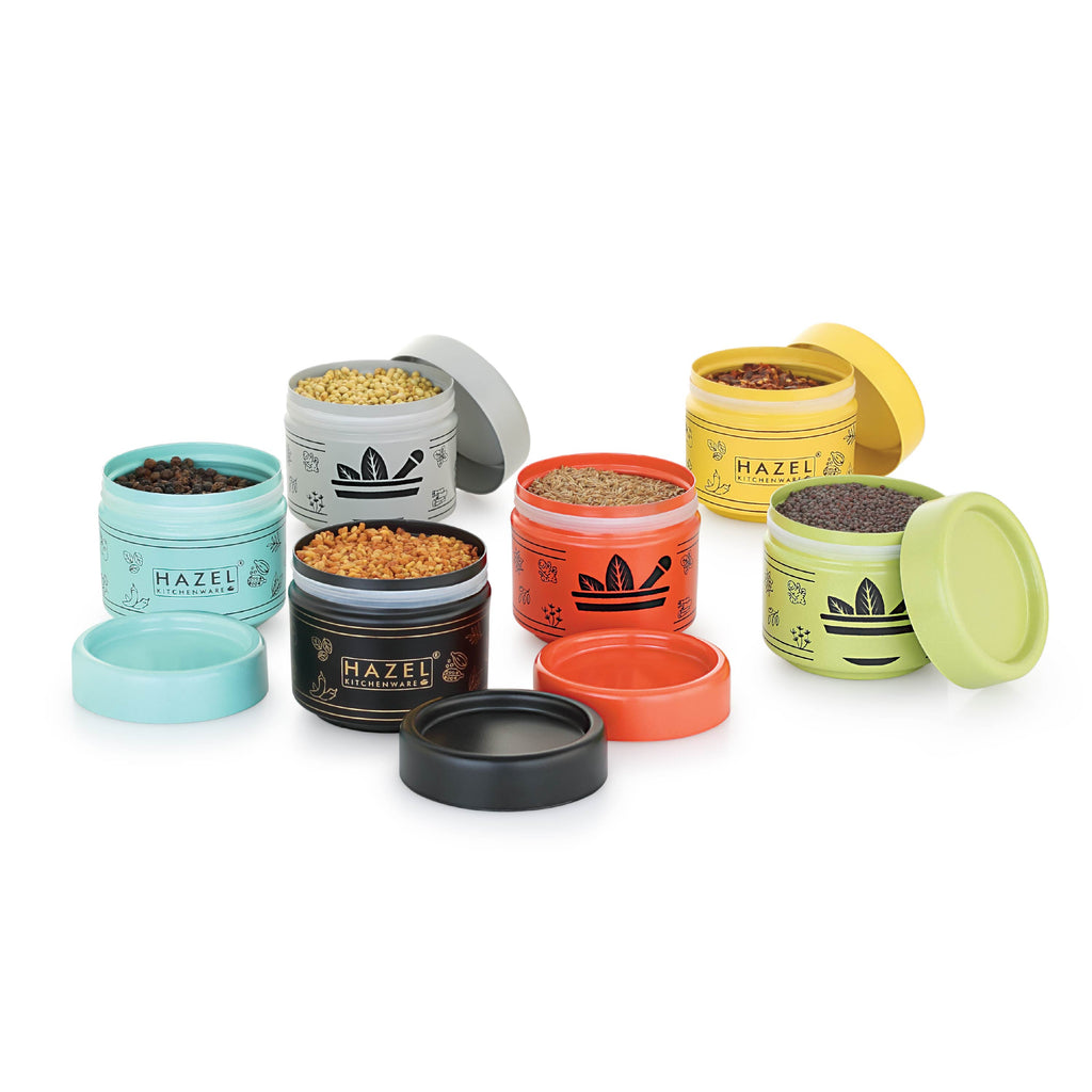 Masala Container with Spoon –  6 Containers with 6 Spoons